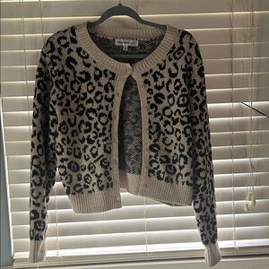 Madden Girl Beige and Black Leopard-Print Button Cardigan